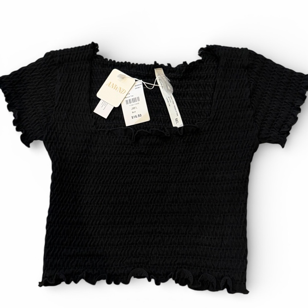 NWT ANWND Black‎ Short Sleeve Girls Juniors Top M/L